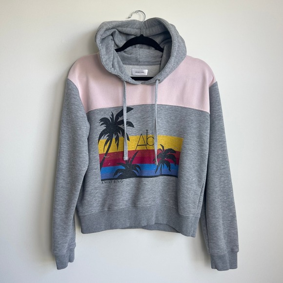 Anine Bing Ocean Stripe Beach Palm Tree Pullover Hoodie Sweatshirt - Picture 1 of 6